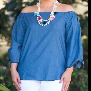 Perfectly Priscilla Denim Colored Plus Size Top 1X
